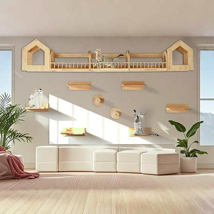Cat Wall Shelves and Furniture Set with Condos, Perches, Bridge Ladders, Sisal Scratching Posts