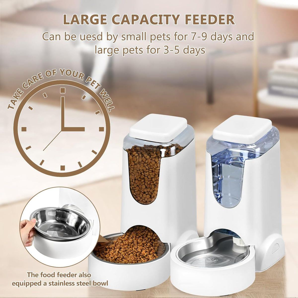 Automatic Cat Feeder and Water Dispenser with Stainless Steel Bowl Dog Gravity Food Feeder and