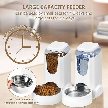 Automatic Cat Feeder and Water Dispenser with Stainless Steel Bowl Dog Gravity Food Feeder and