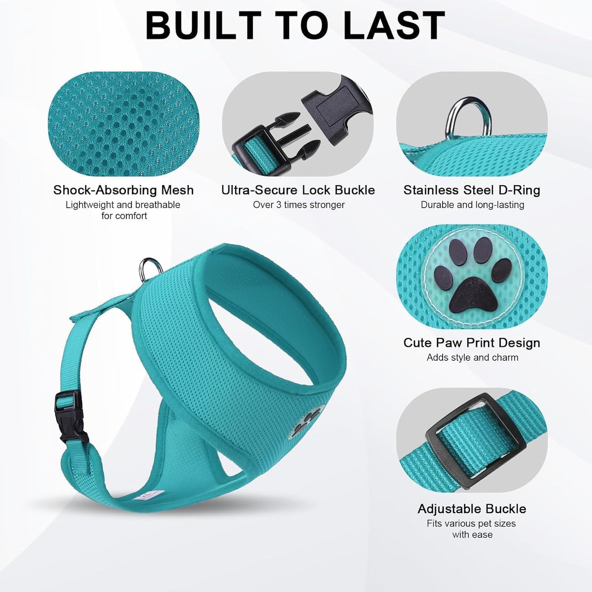 BINGPET Small Dog Harness - Breathable Mesh Puppy Cat Harnesses - No Pull Adjustable Dog Harness