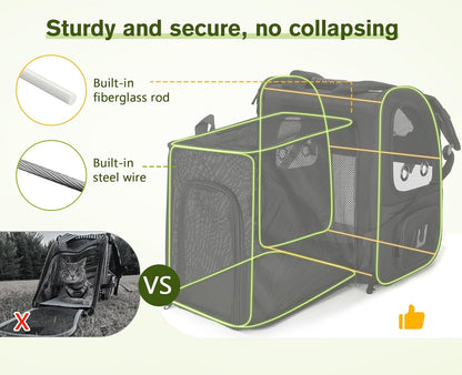 Pecute Pet Carrier Backpack, Large Cat Carrier Backpack, Expandable cat Backpack with Breathable