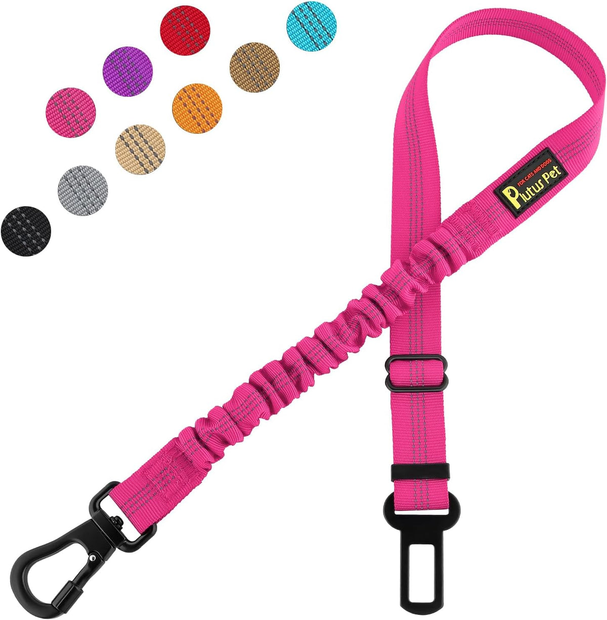 Plutus Pet Dog Seat Belt for Car, Adjustable Dog Car Harness with Carabiner Clip, Reflective Safety