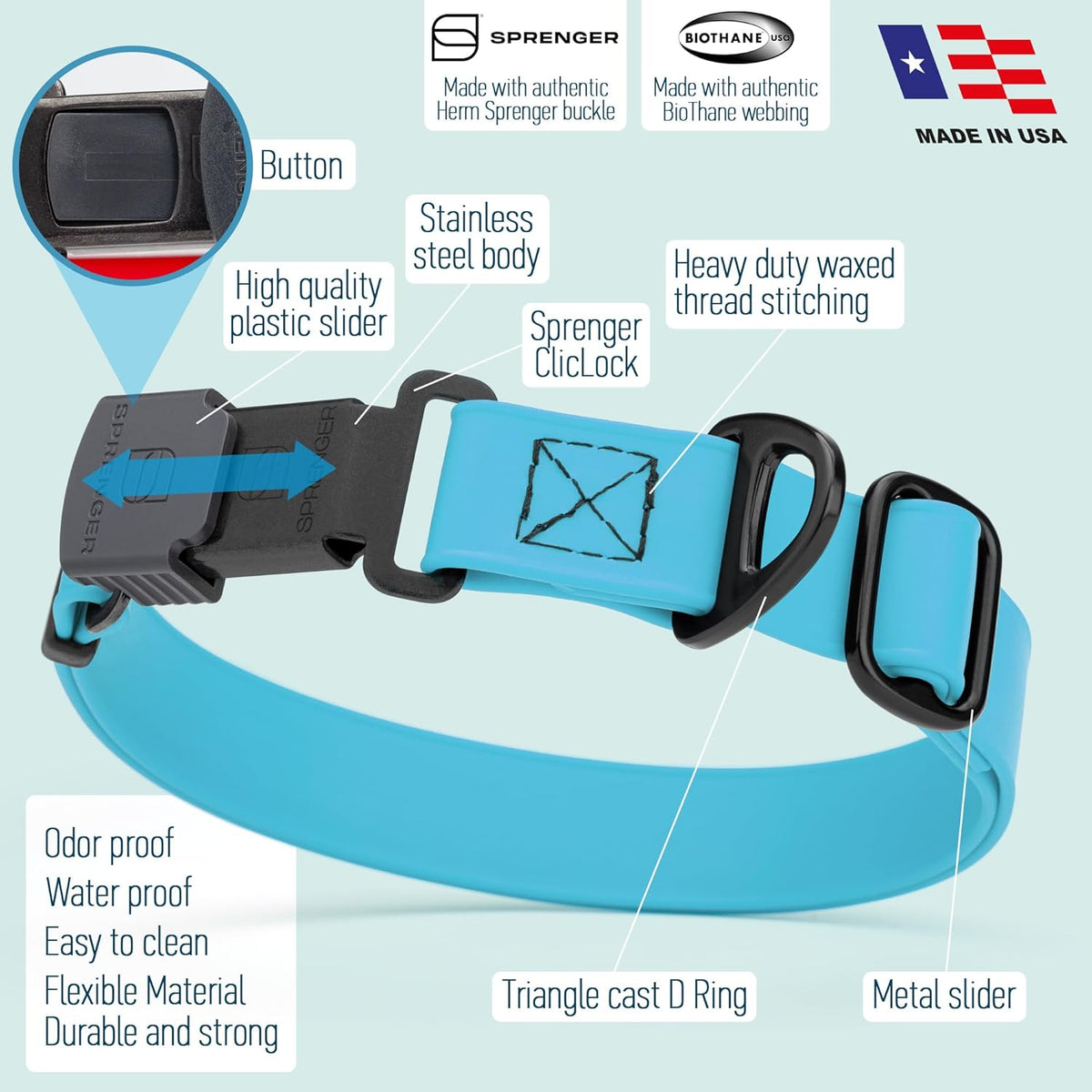 Dogline Biothane Waterproof Dog Collar with Herm Sprenger Stainless Steel Quick Release Buckle