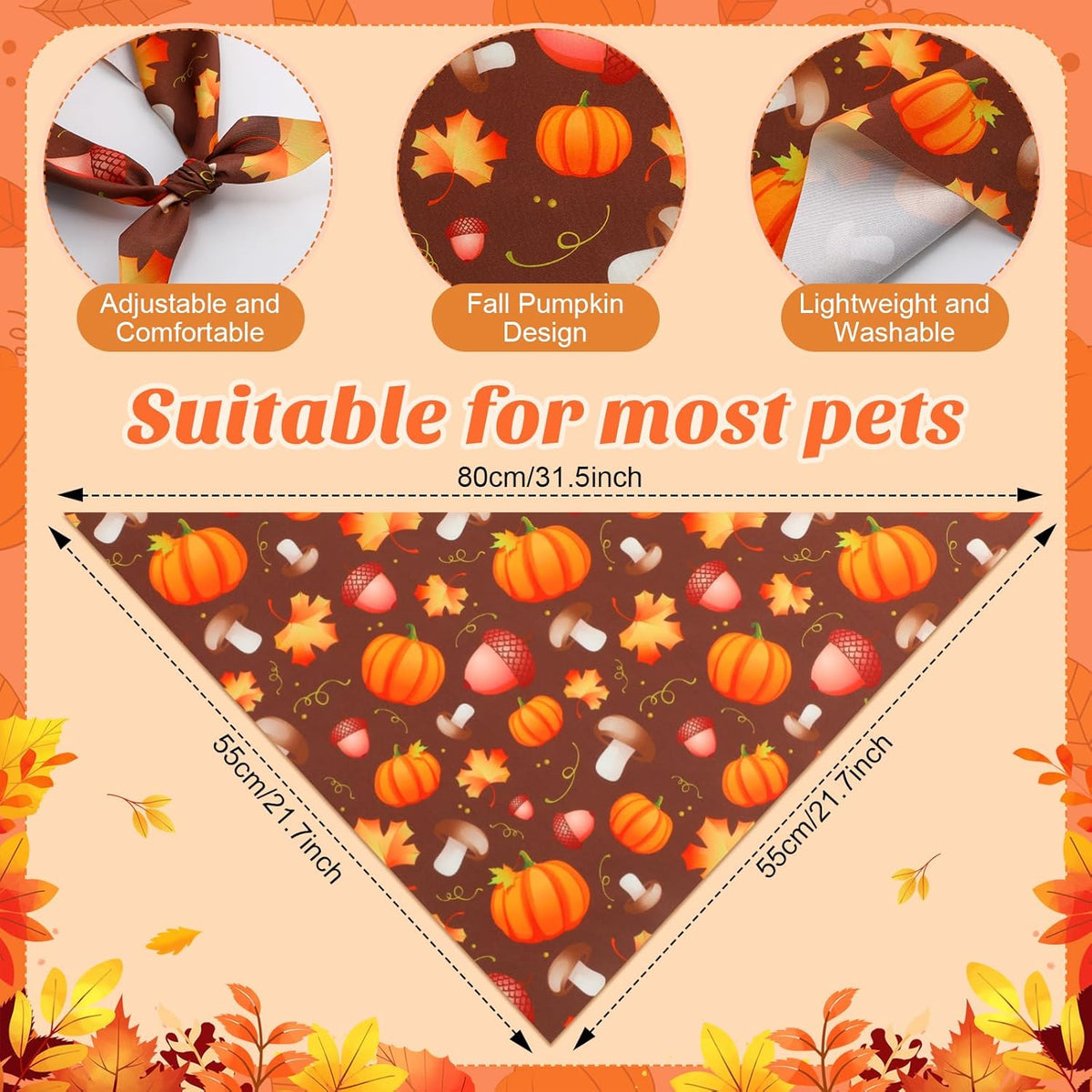 Chunful 100 Pieces Fall Dog Bandanas Bulk Autumn Pet Bandanas with Pumpkin Patterns Triangle Scarf