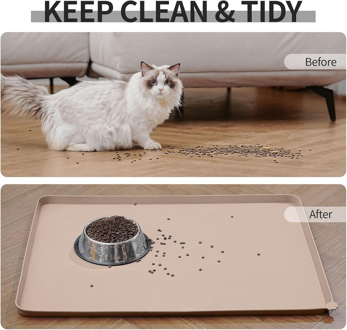 Waterproof Pet Feeding Mat with High Raised Edges, Heavier and Thicker Placemats for Cat Dog Water