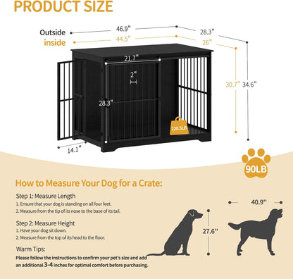 XXL Large Dog Crate Furniture, 46.9" Indoor Dog Kennel Furniture with Barn Door, Wooden Tall Dog