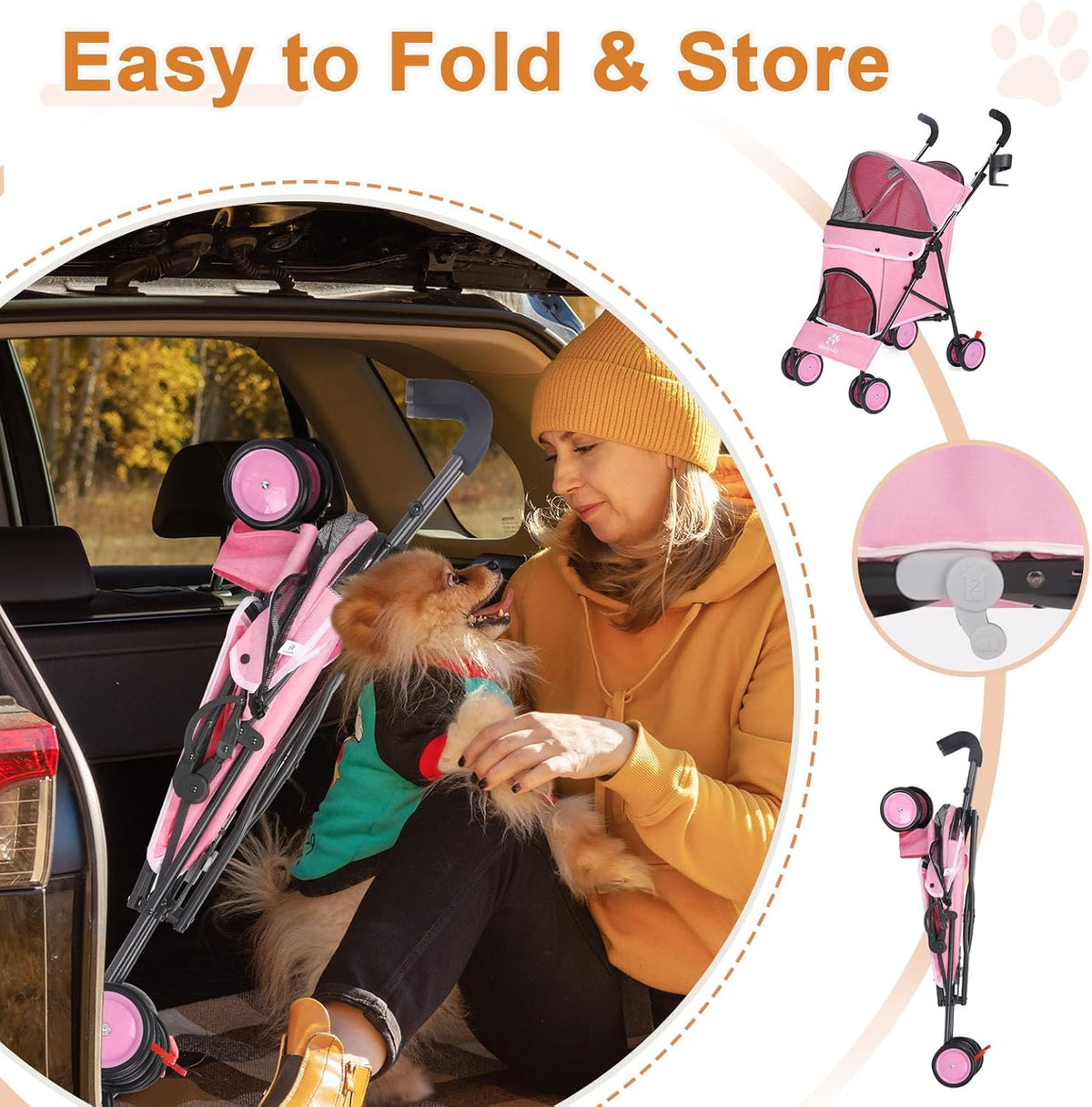 Umbrella Dog Stroller, 4 Wheels Pet Strolling, Foldable Carrier Pet Stroller for Small Dogs Cats