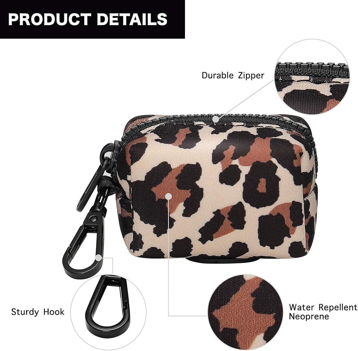 Petmolico Dog Poop Bag Holder Leash Attachment, Waste Bag Dispenser Zippered Pouch, Fits Any Leash