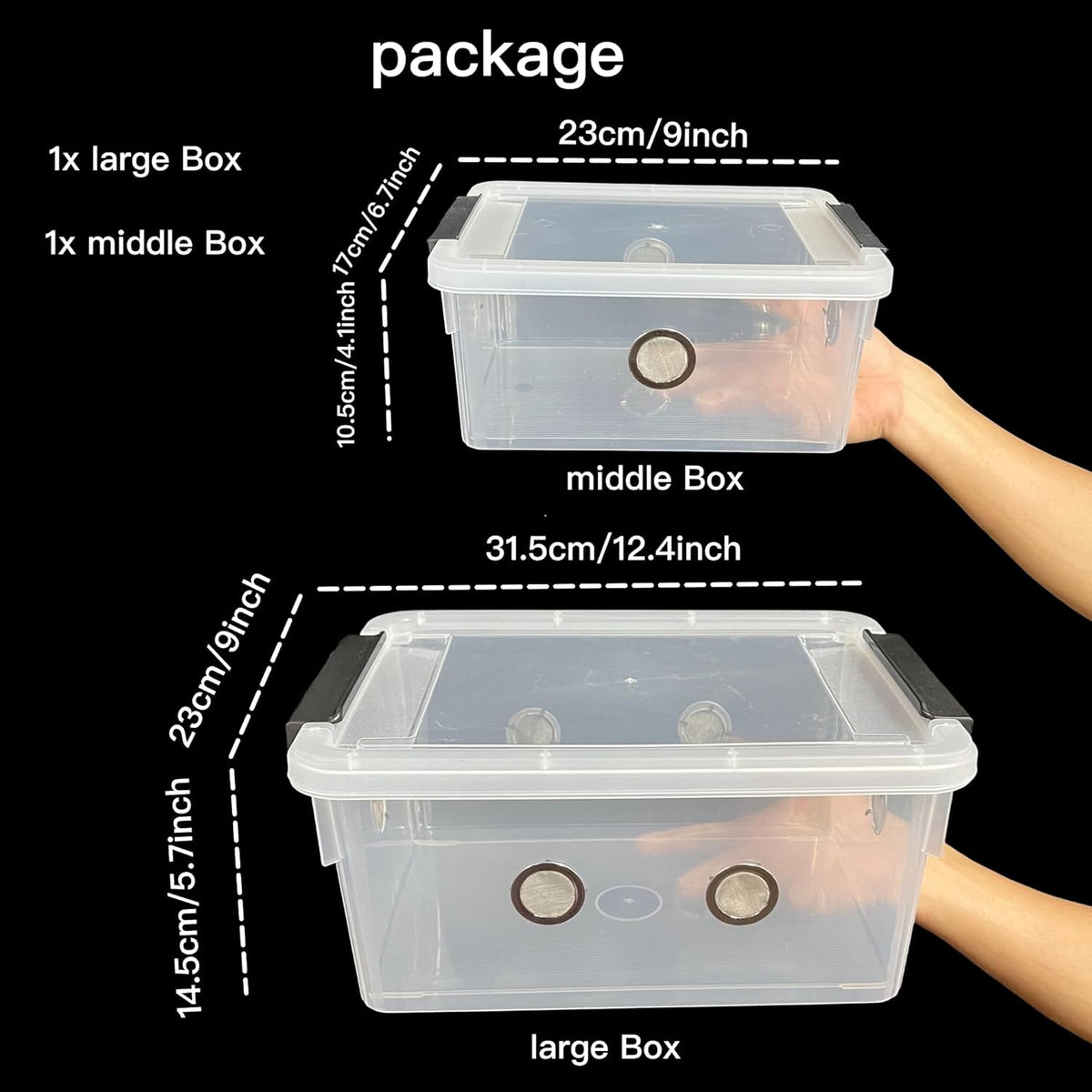 2pcs Large Reptile Feeding Box Snake Breeding Box Plastic Reptile Tank for