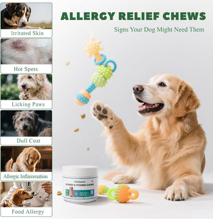 Dog Allergy Chews, Dogs Allergy Relief Chews for Paw Licking Itchy Skin Coat Supplement, Probiotics