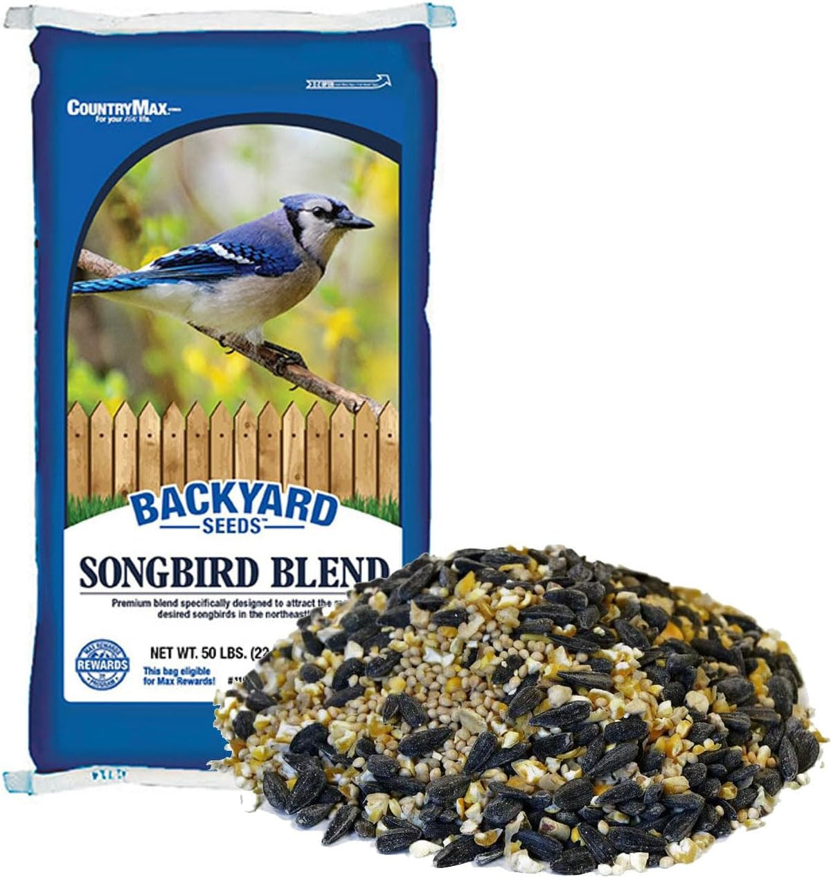 CountryMax Backyard Seeds Songbird Blend Wild Bird Seed – 50 lb Bag – Premium Mix with Sunflower