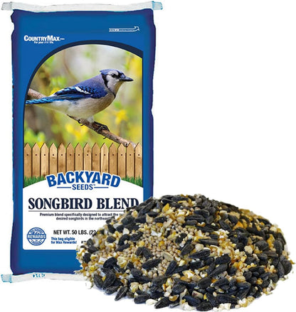 CountryMax Backyard Seeds Songbird Blend Wild Bird Seed – 50 lb Bag – Premium Mix with Sunflower