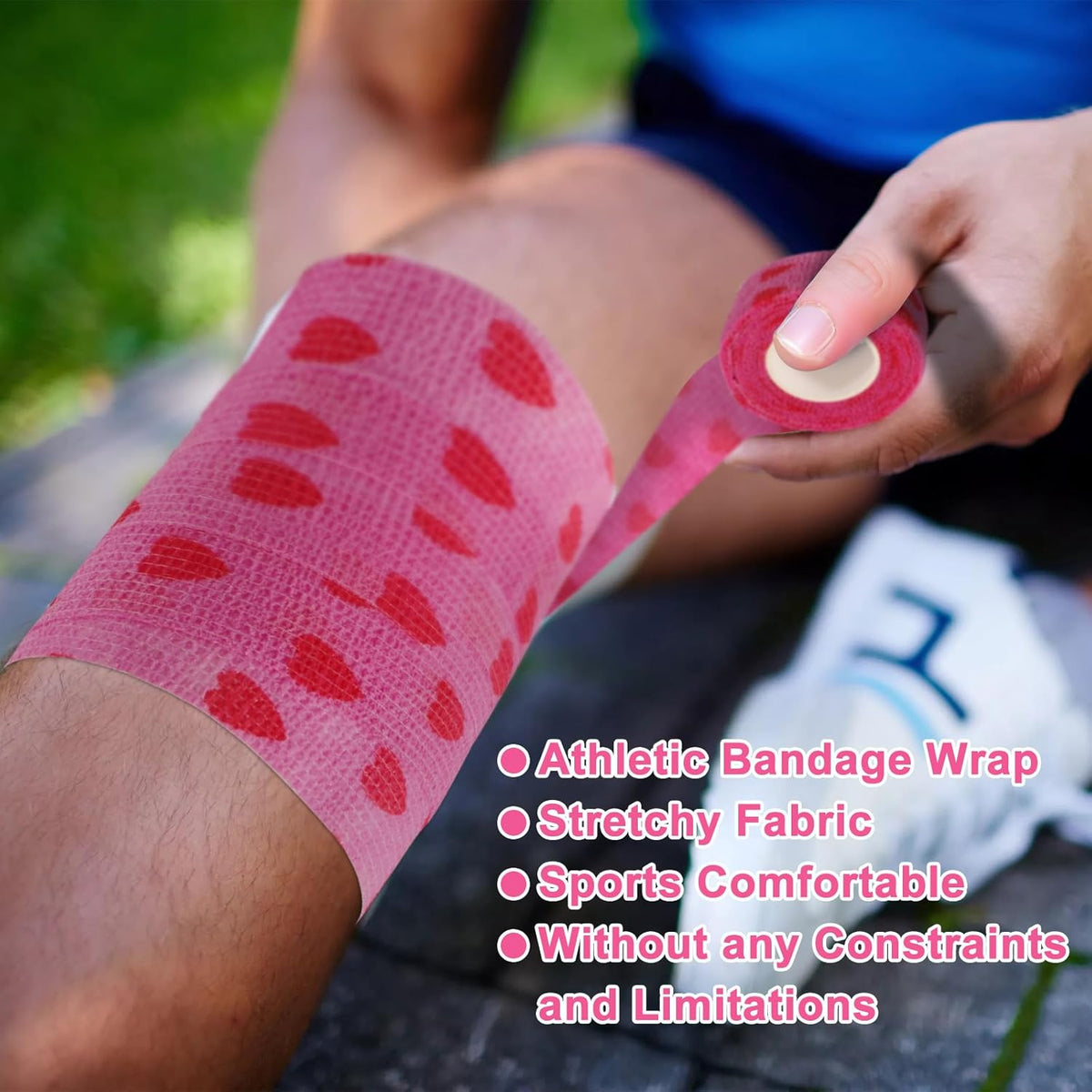 24 Pack Self Adhesive Vet Wrap & Medical Tape, 2 Inch x 5 Yards Cohesive Bandage Wrap - Pink Heart
