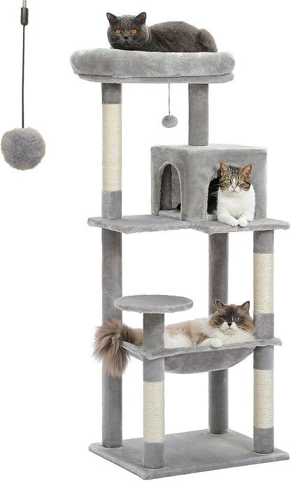 PETEPELA 56.3'' Tall Cat Tree for Indoor Cats, Multi-Level Cat Tower with Super Large Hammock