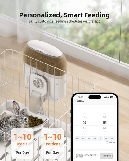 Hanging Automatic Rabbit Feeder with 1080P Camera, 62oz Storage, Multiple Pet Cage Compatibility