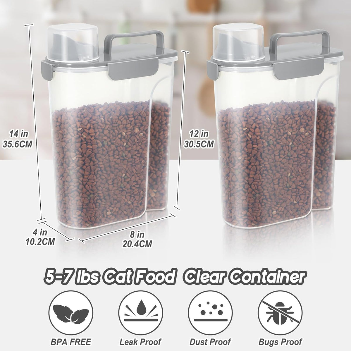 5-7Lbs Dog Cat Food Storage Container with Upgraded Large Nozzle BPA-free, 4 Snap Seals Plastic Pet