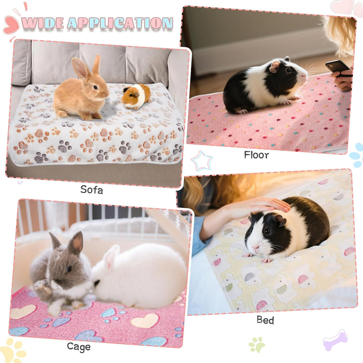6 Pack Guinea Pig Cage Liner, Washable Guinea Pig Fleece Blankets Beding Accessories, Flannel Throw