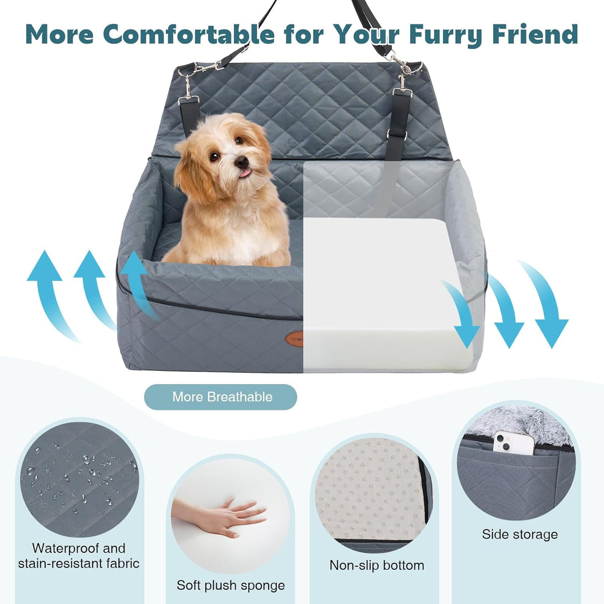 Dog Car Seat for Large/Medium Pet, Anti Slip Bottom Dogs Booster Seat for All Seasons,Pet Travel