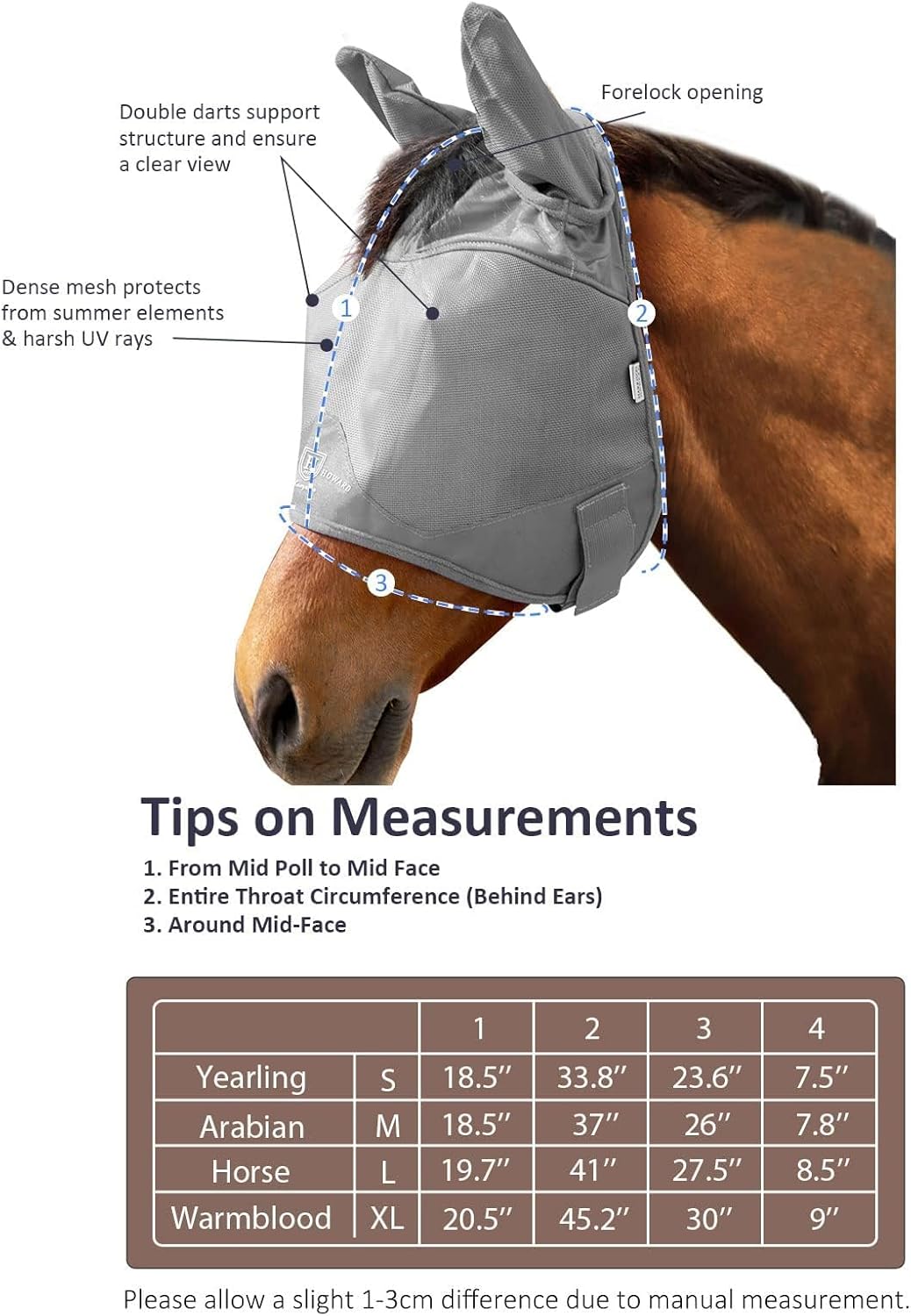 Harrison Howard UV-proof Multi-Function Fabrics Thick Fleece Padding Horse Fly Mask Half Face with