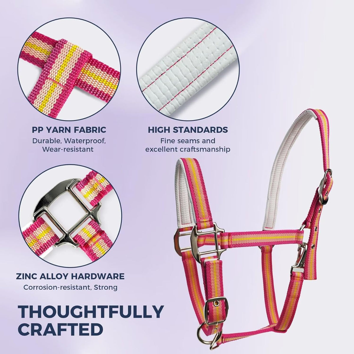 JWODVNTH Adjustable Horse Halter with PP Webbing, Durable Horse Halters with Zinc Alloy Hardware