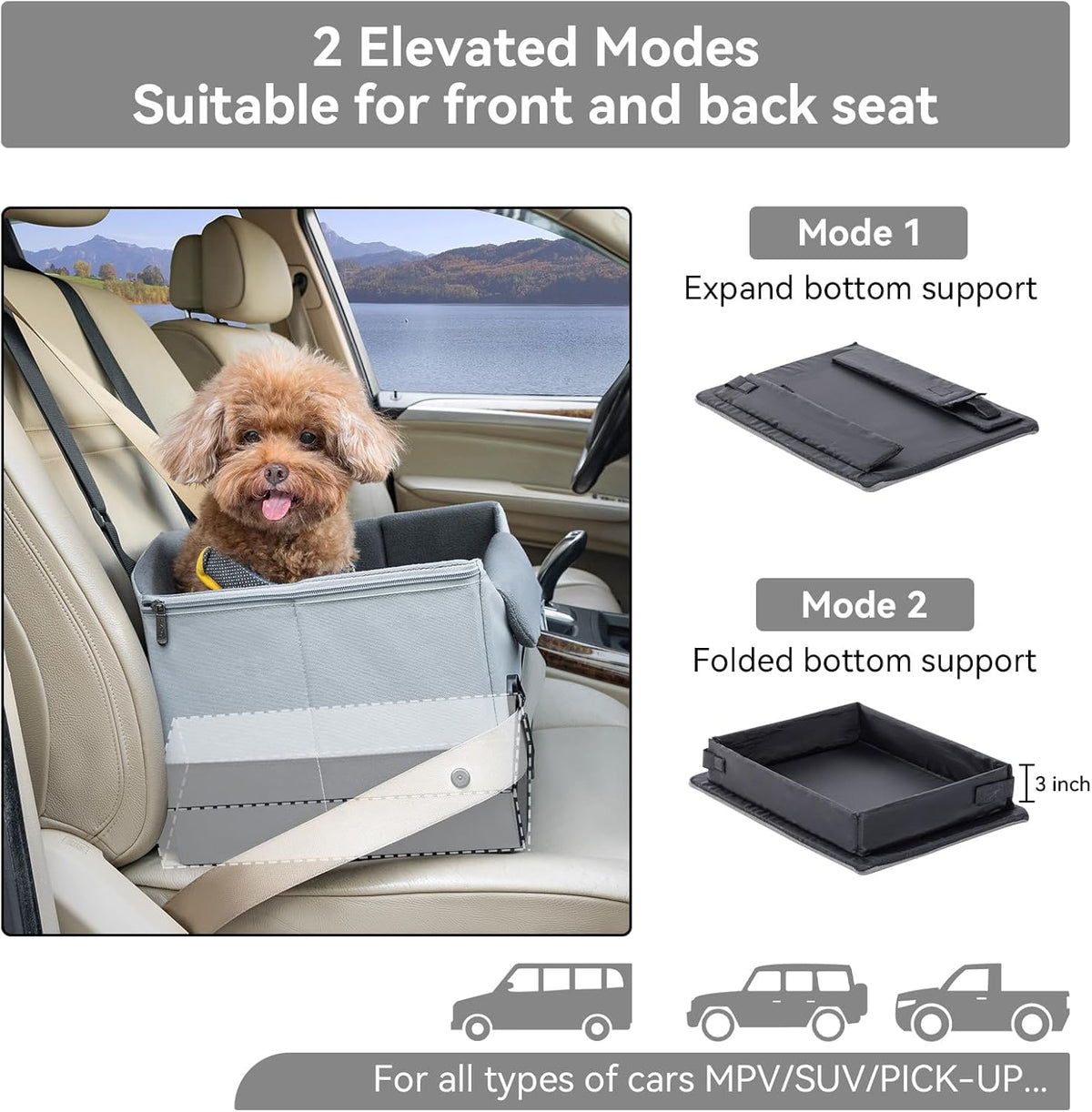 A4Pet Dog Car Seats for Small Dogs, Booster Car Seat with Patent Buckles & Clip-On Safety Leash