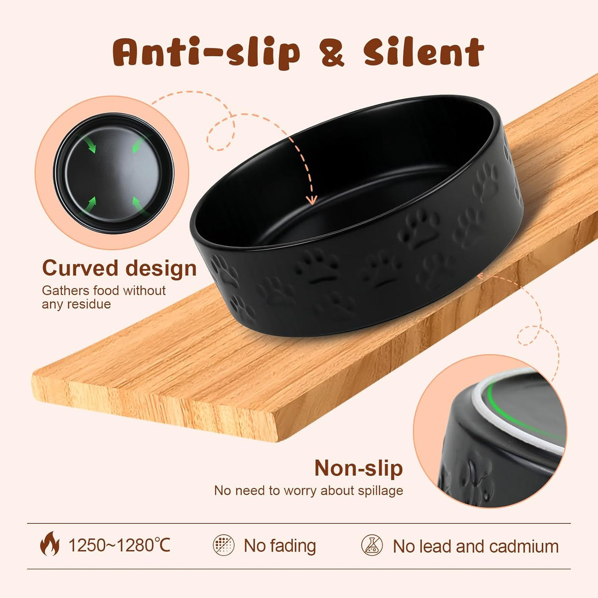 SPUNKYJUNKY Ceramic Elevated Dog Bowl Set with Acacia Wood Stand for Food and Water for Large Dogs