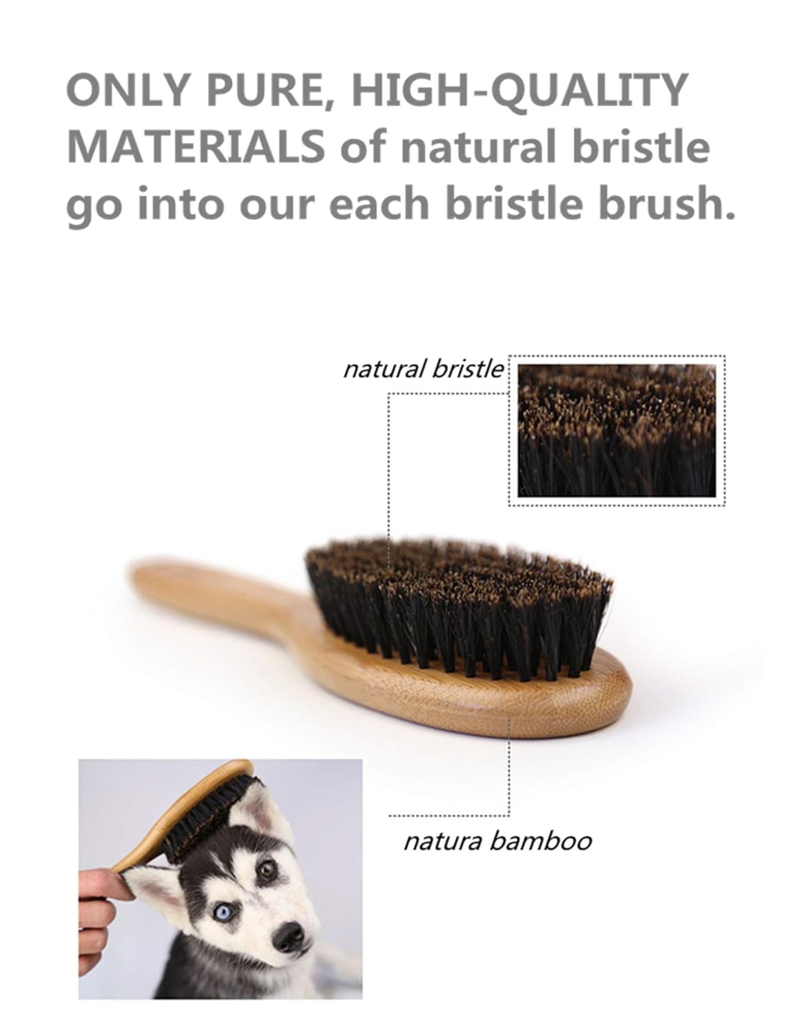 Patina Dog Cat Brush for Shedding, Natural Bamboo Boar Bristles Brush, Pet Grooming Supplies for