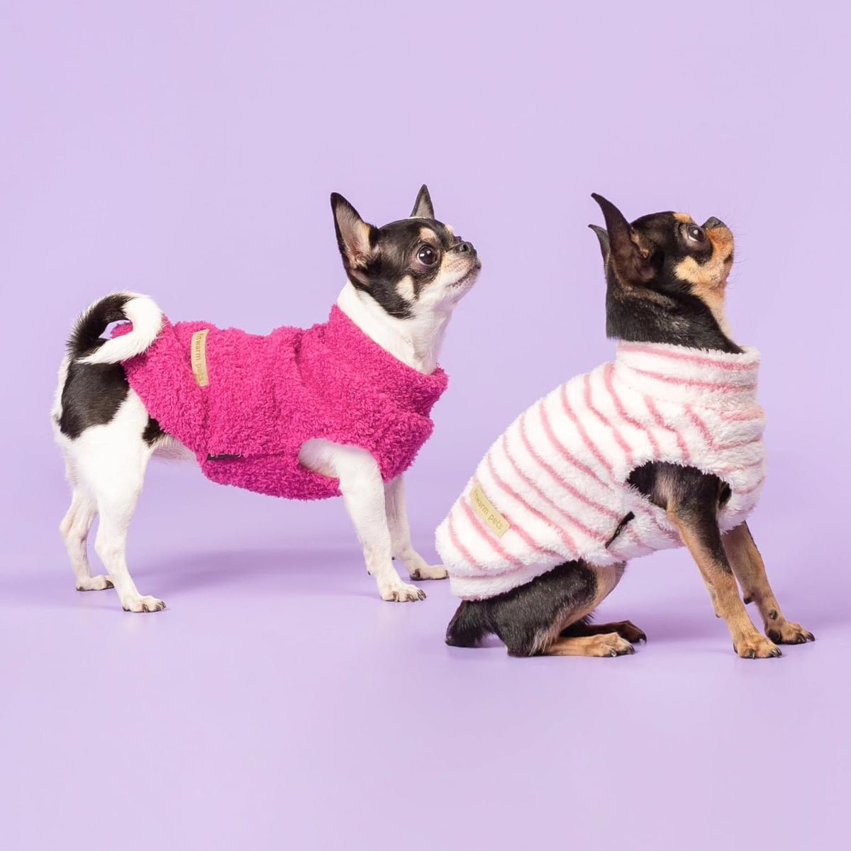 Fitwarm 2 Pack Striped Fleece Dog Sweater, Warm Winter Dog Clothes for Small Dogs Girl, Fuzzy