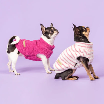 Fitwarm 2 Pack Striped Fleece Dog Sweater, Warm Winter Dog Clothes for Small Dogs Girl, Fuzzy