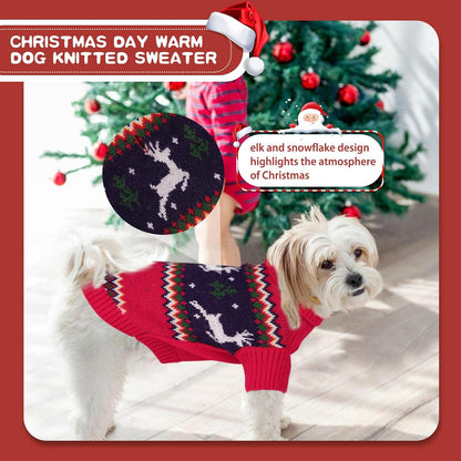 Queenmore Christmas Sweater, Knitted Pullover Turtleneck Outfit for Dogs, Warm Clothes for Small