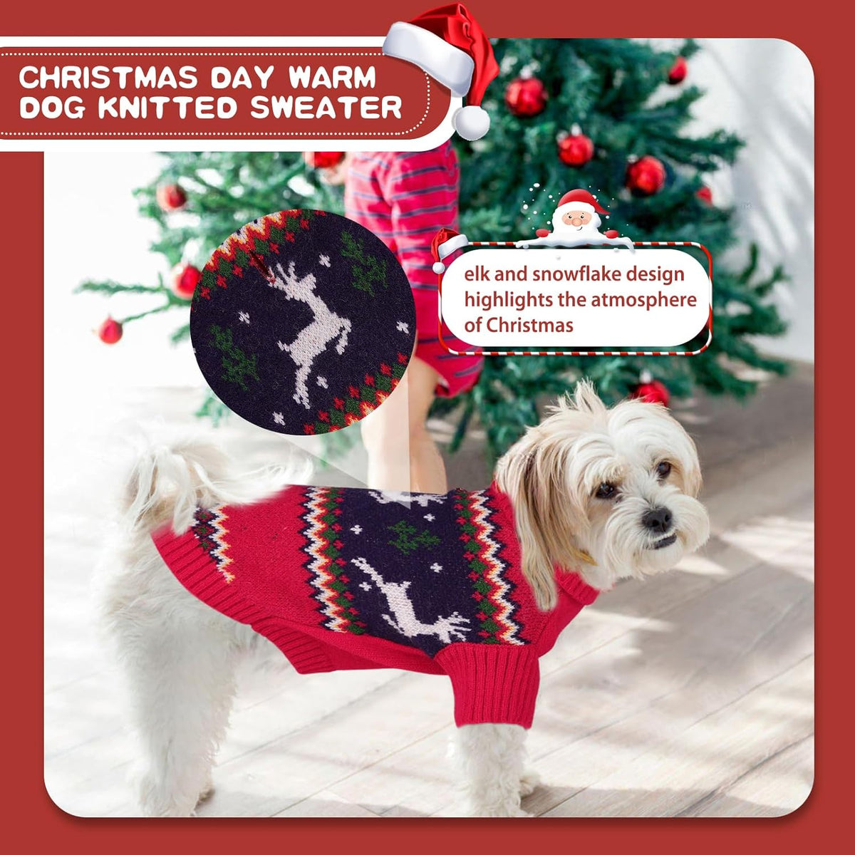 Queenmore Christmas Dog Sweater,Knitted Pullover Christmas Clothes,Turtleneck Dog Xmars Outfit