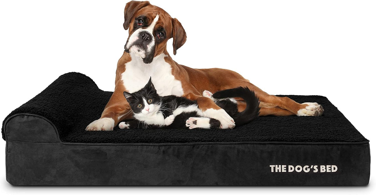 The Dog’s Bed Orthopedic Headrest Dog Bed XL Black Plush 46x28, Memory Foam, Pain Relief for