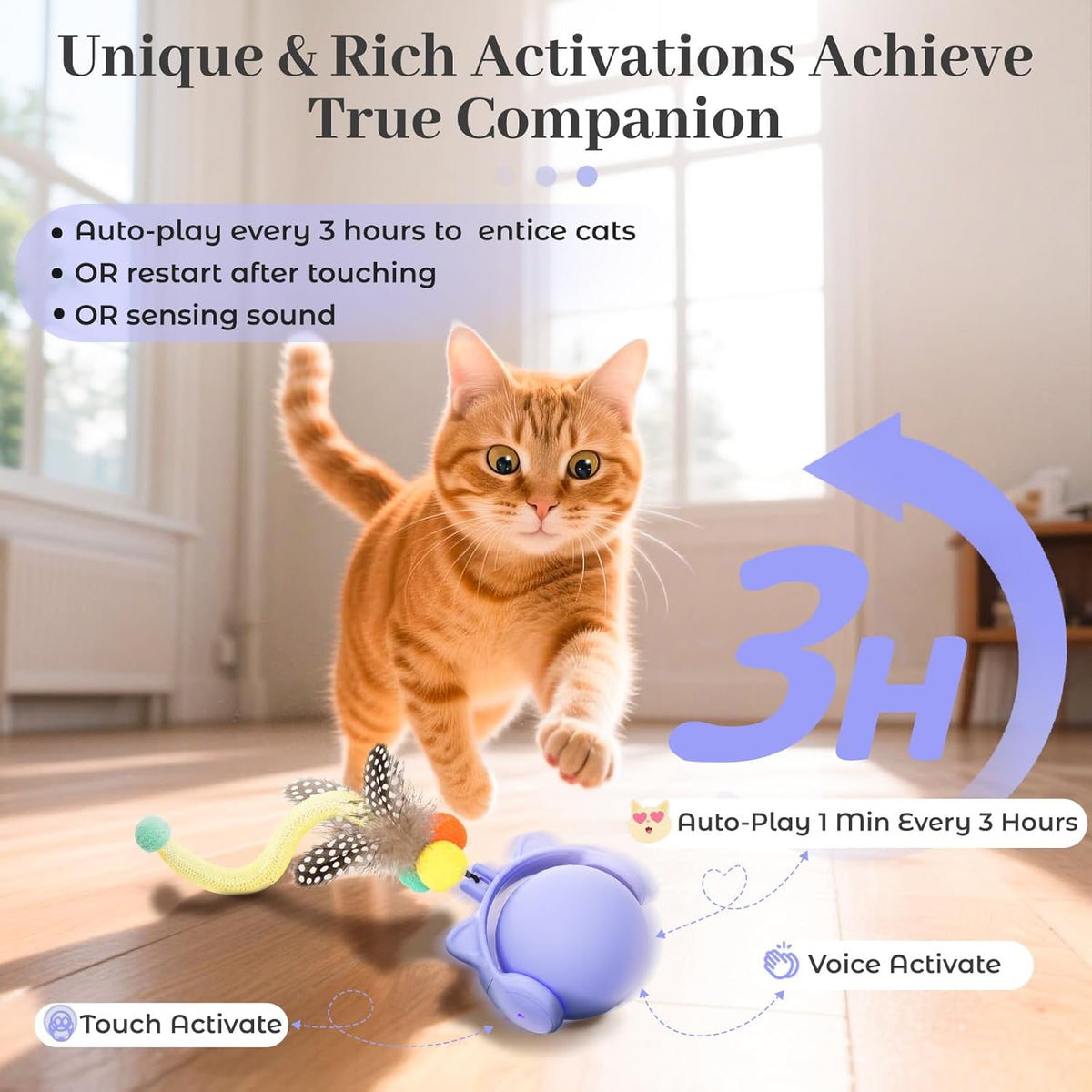 ORSDA Cat Toys for Indoor Cats, New Intelligent Voice Timing Touch Control Cats Ball, Simulate