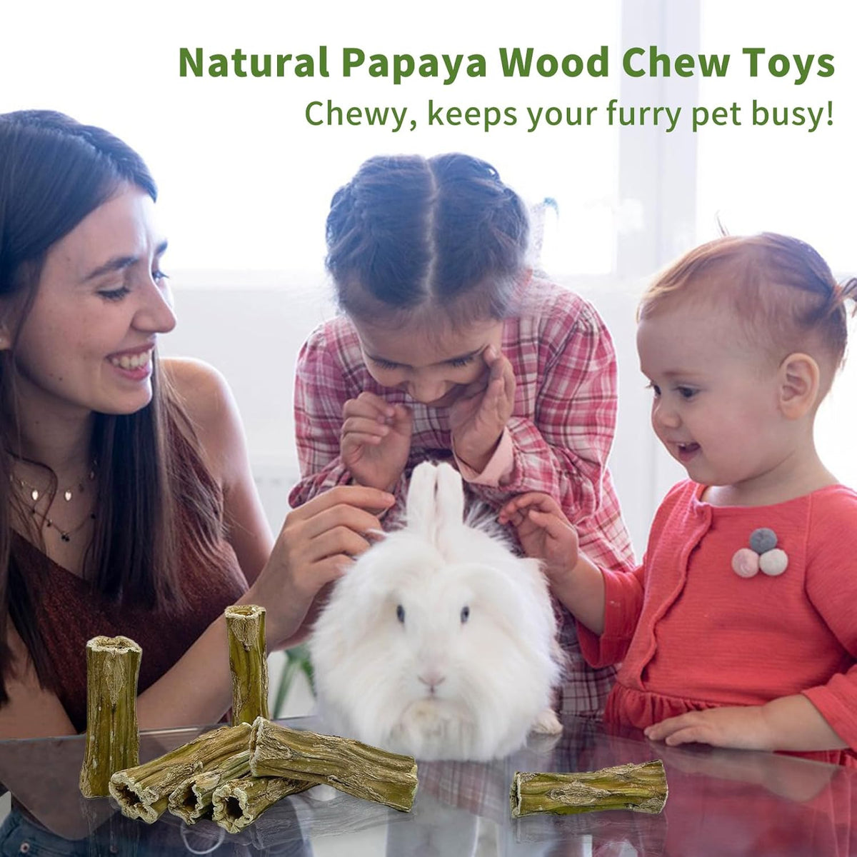 Fhiny Rabbit Chew Toys, 6 PCS 3.9" Natural Papaya Wood Chew Sticks Guinea Pig Treats for Dental