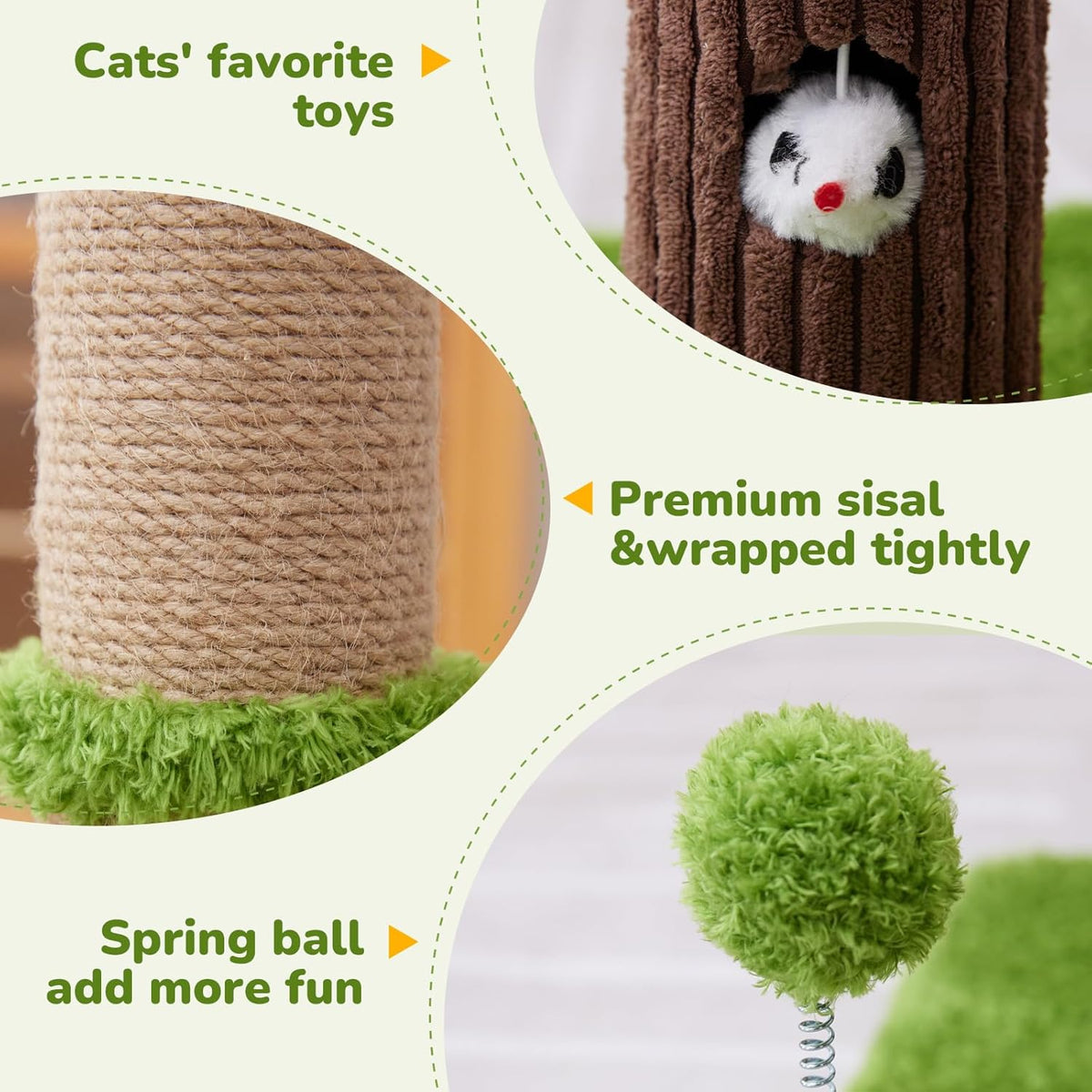 33" Tall Cat Scratching Post for Indoor Cats, Premium Sisal Scratch Posts with Cat Toys and Fun