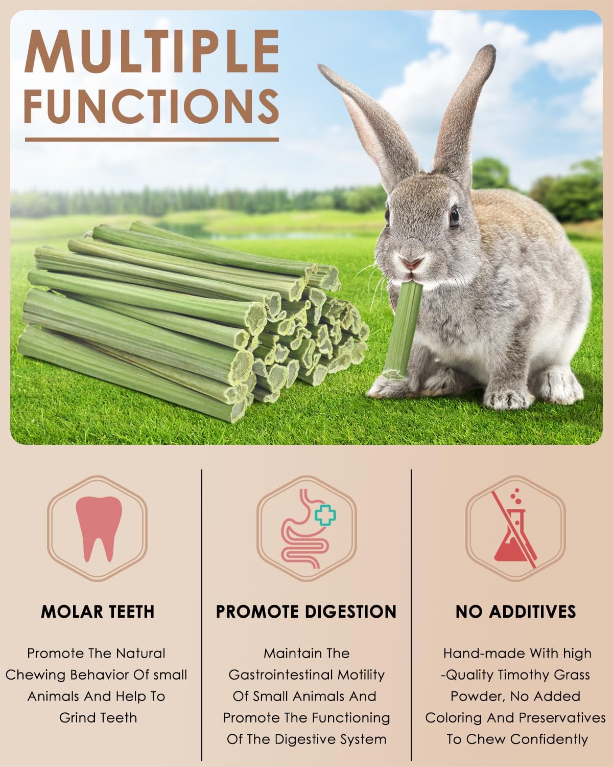 Bissap 50PCS Rabbit Chew Sticks, Natural Papaya Stems Bunny Chews Treats for Rabbits Hamsters