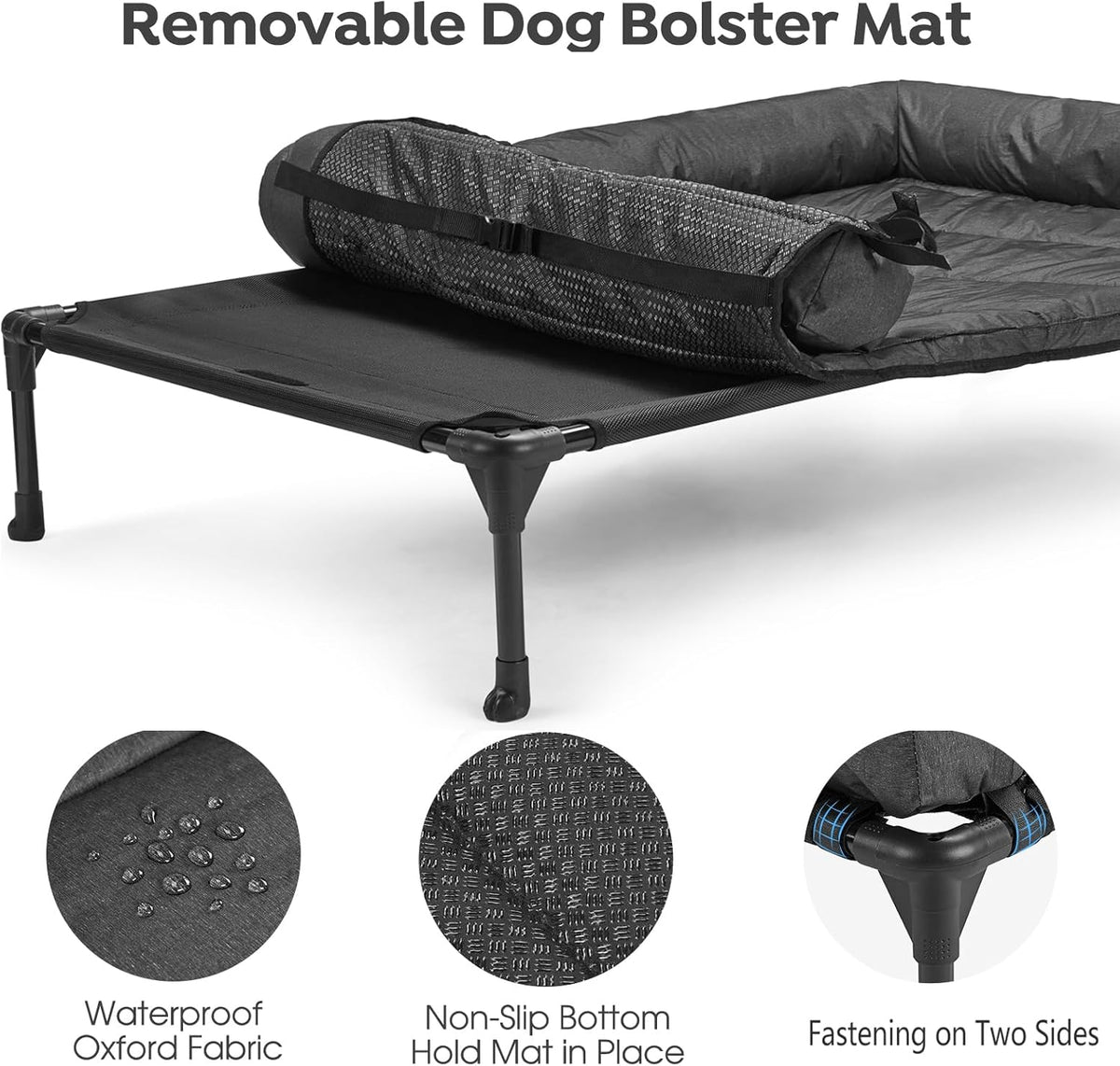 Veehoo Cooling Elevated Dog Bed Add Removable Waterproof Bolster Cushion Mat, Raised Pet Cot with