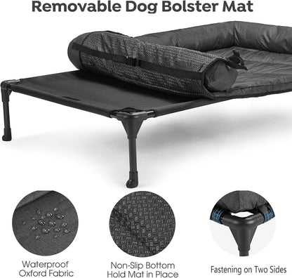 Veehoo Cooling Elevated Dog Bed Add Removable Waterproof Bolster Cushion Mat, Raised Pet Cot with