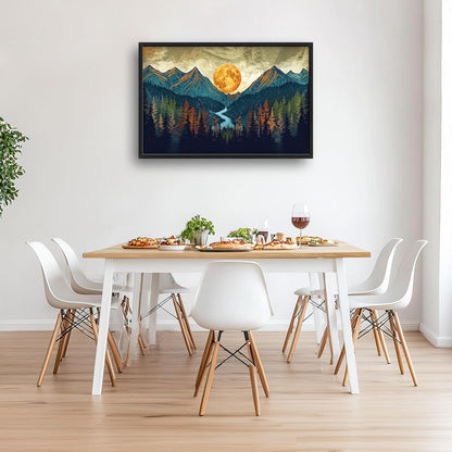 Quorin Boho Mountain Large Wall Art Mountain Landscape Pictures Moon Pine Tree Forest Lake Wall
