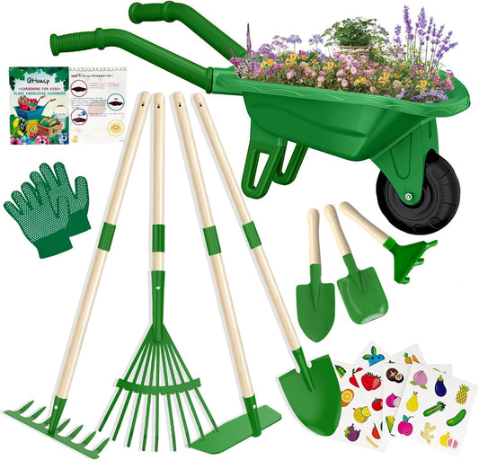 Kids Gardening Tools Outdoor Toys Set Backyard Play with Wheelbarrow Educational STEM Learning