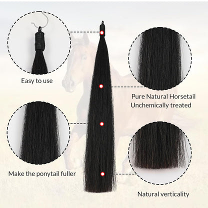 Horse Tail Extension with Braided Horsehair Loop, Blunt Cut Bottom, 3/8 lb, 28-30 inches (Natural