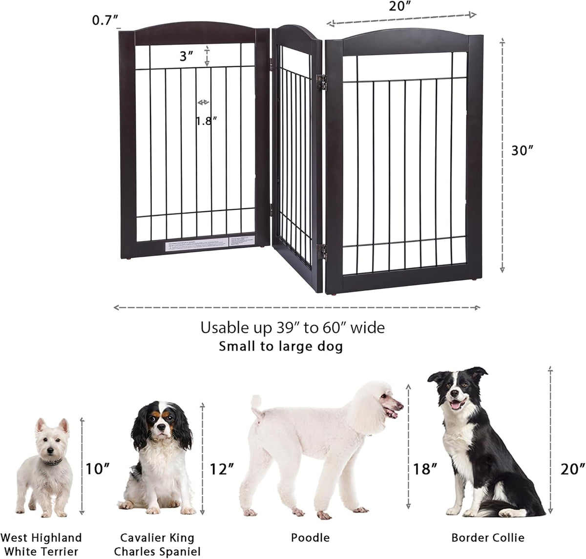 Spirich Freestanding Wire Pet Gate for Dogs, 30 inches Tall Dog Gate for The Houes, Doorway