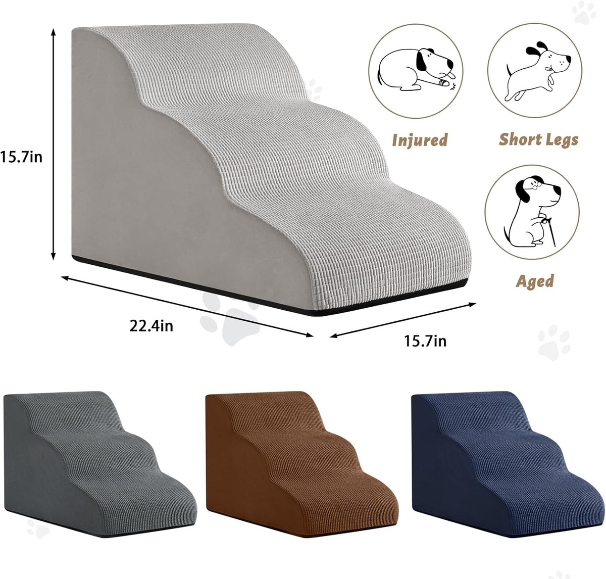 3-Step Dog Ramp and Stairs for Sofa and Chair - Non-Slip Sturdy Pet Steps for Small Dogs and