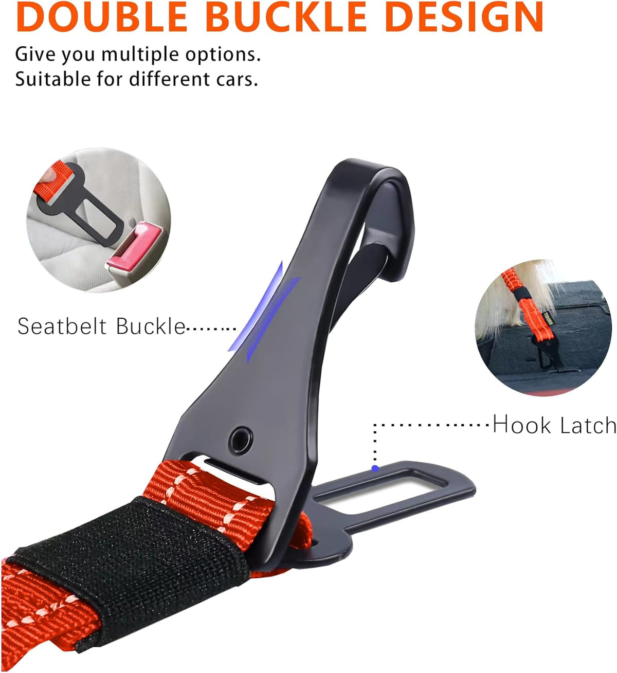 AUBELL Dog Seat Belt for Car,2 Pack Set 3-in-1 Adjustable Reflective Bungee Heavy Duty Dog Car