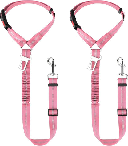 BWOGUE 2 Piece Dog Seat Belt for Car with Elastic Bungee Buffer Safety Seatbelt Car Headrest