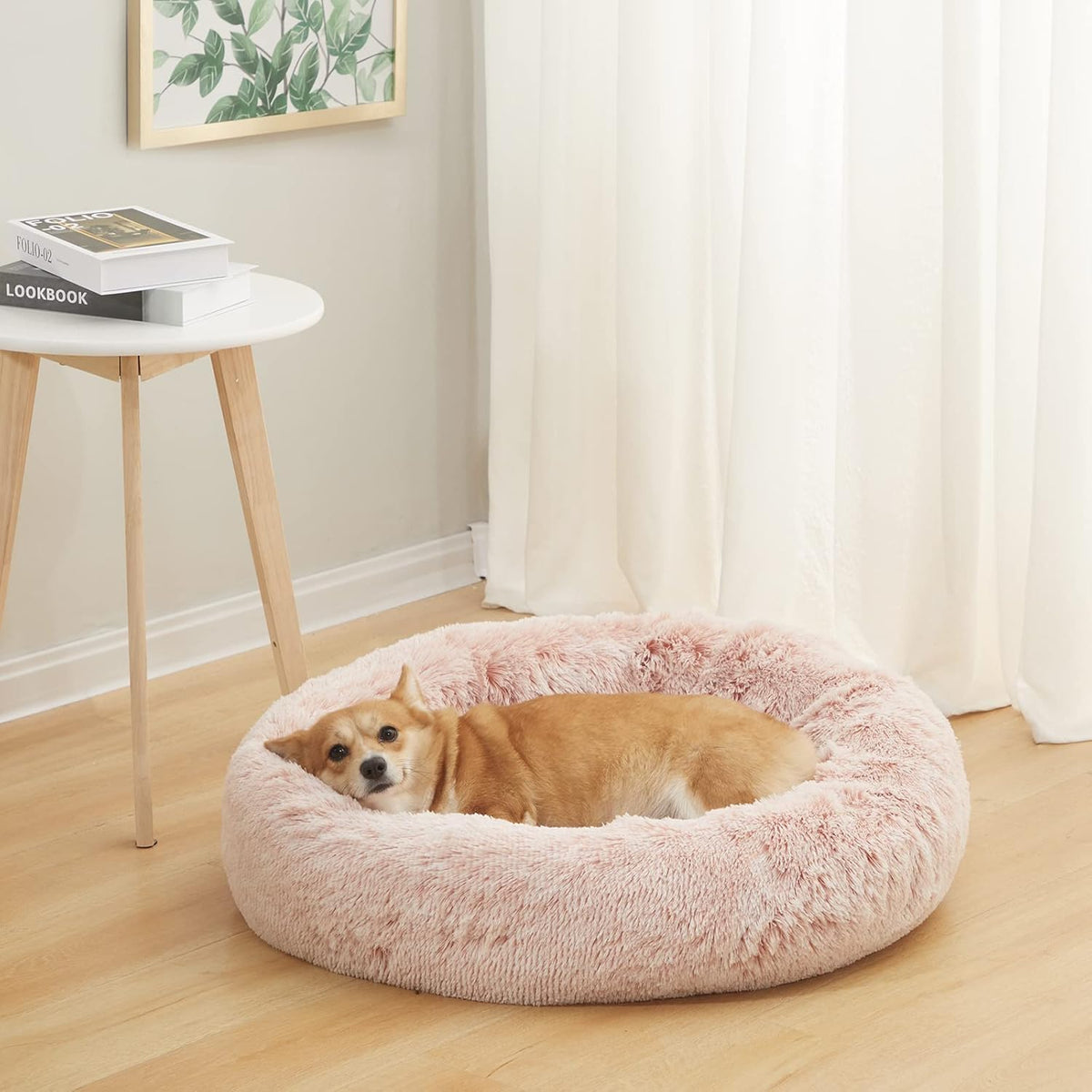 Bedfolks Calming Donut Dog Bed, 30 Inches Round Fluffy Dog Beds for Medium Dogs, Anti-Anxiety Plush