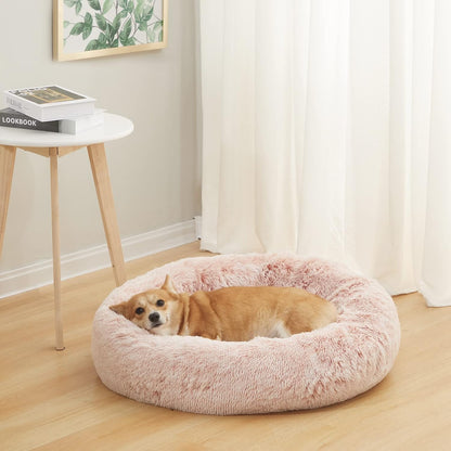 Bedfolks Calming Donut Dog Bed, 30 Inches Round Fluffy Dog Beds for Medium Dogs, Anti-Anxiety Plush