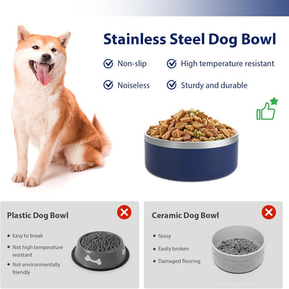 Stainless Steel Dog Bowl, Metal Water and Food Dish for Large Dogs, Insulated Non-Slip Pet Bowl
