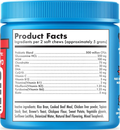 Dog Vitamins - 120 Multivitamins Chews w/Glucosamine Chondroitin, Probiotics Digestive Enzymes and