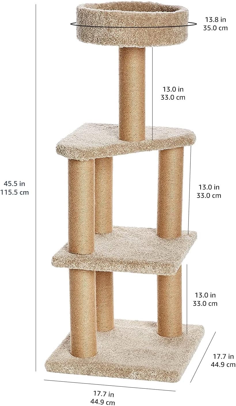 Amazon Basics Cat Tree - Indoor Cat & Kittens Multi-Level Climbing Activity Tower with Scratching